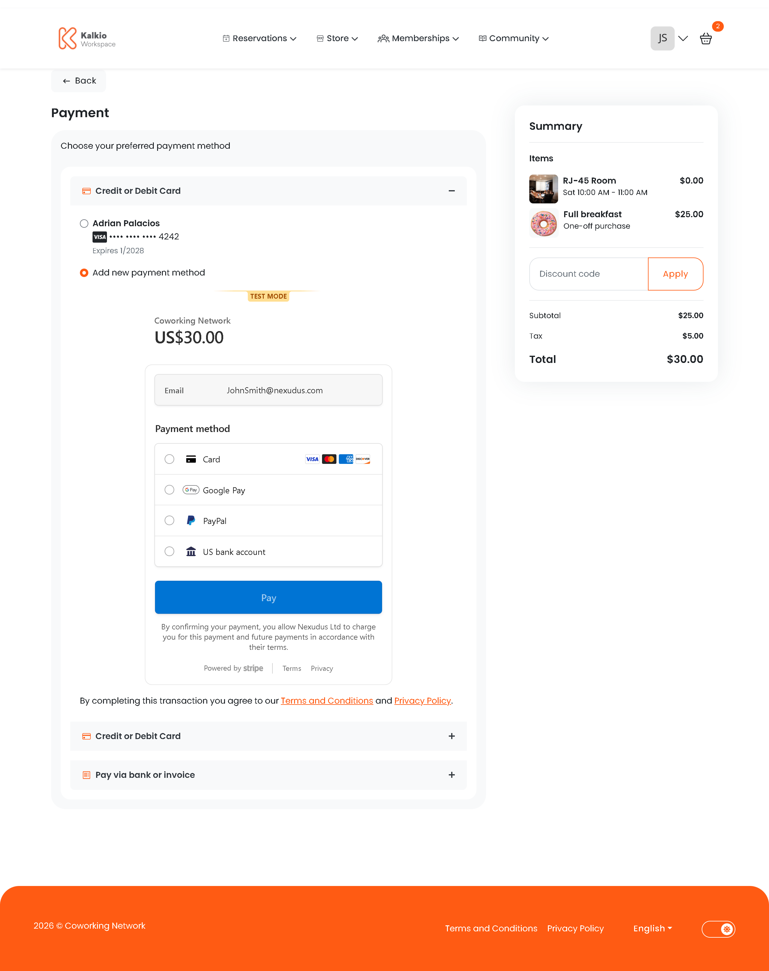 Cart payment page