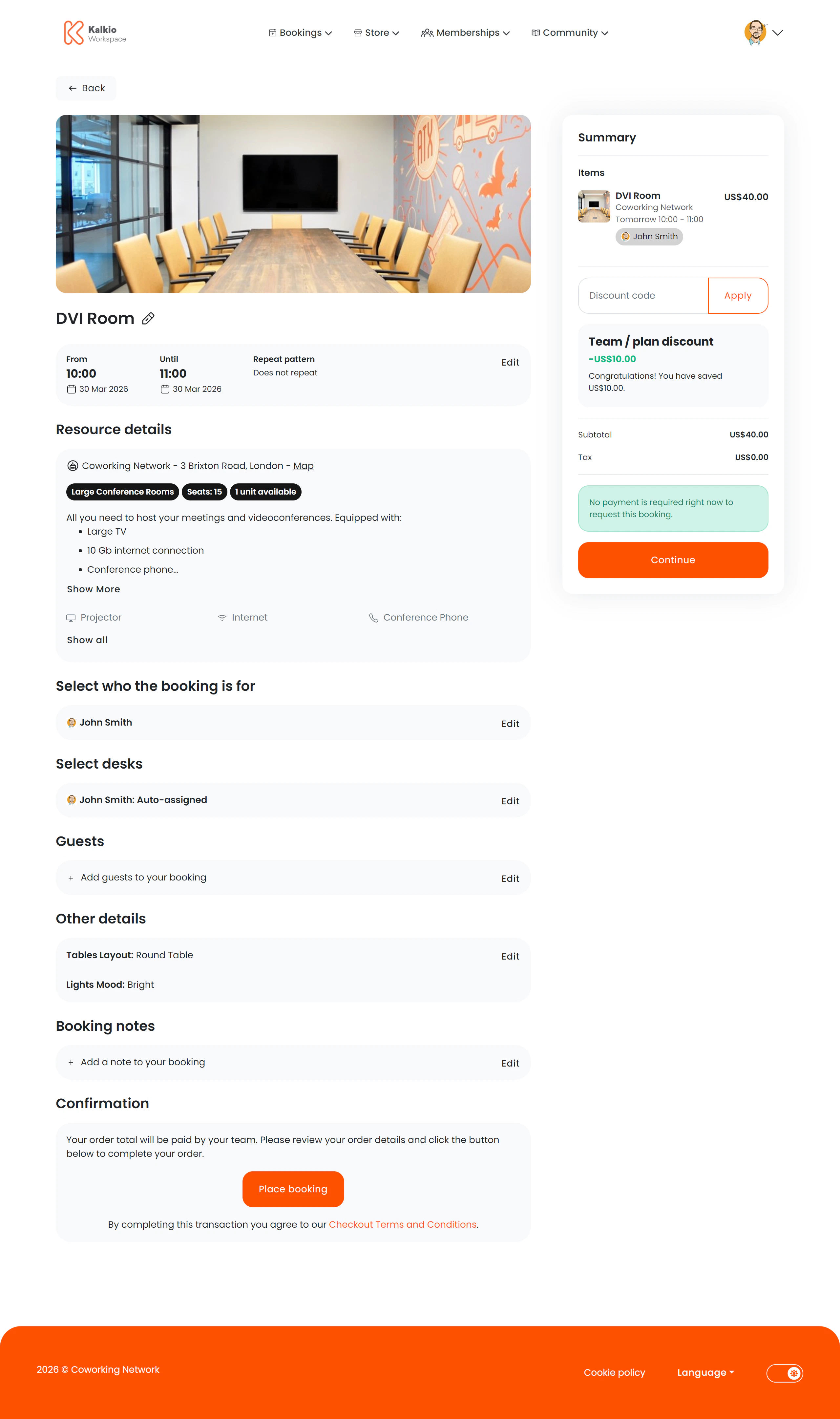 Booking checkout page