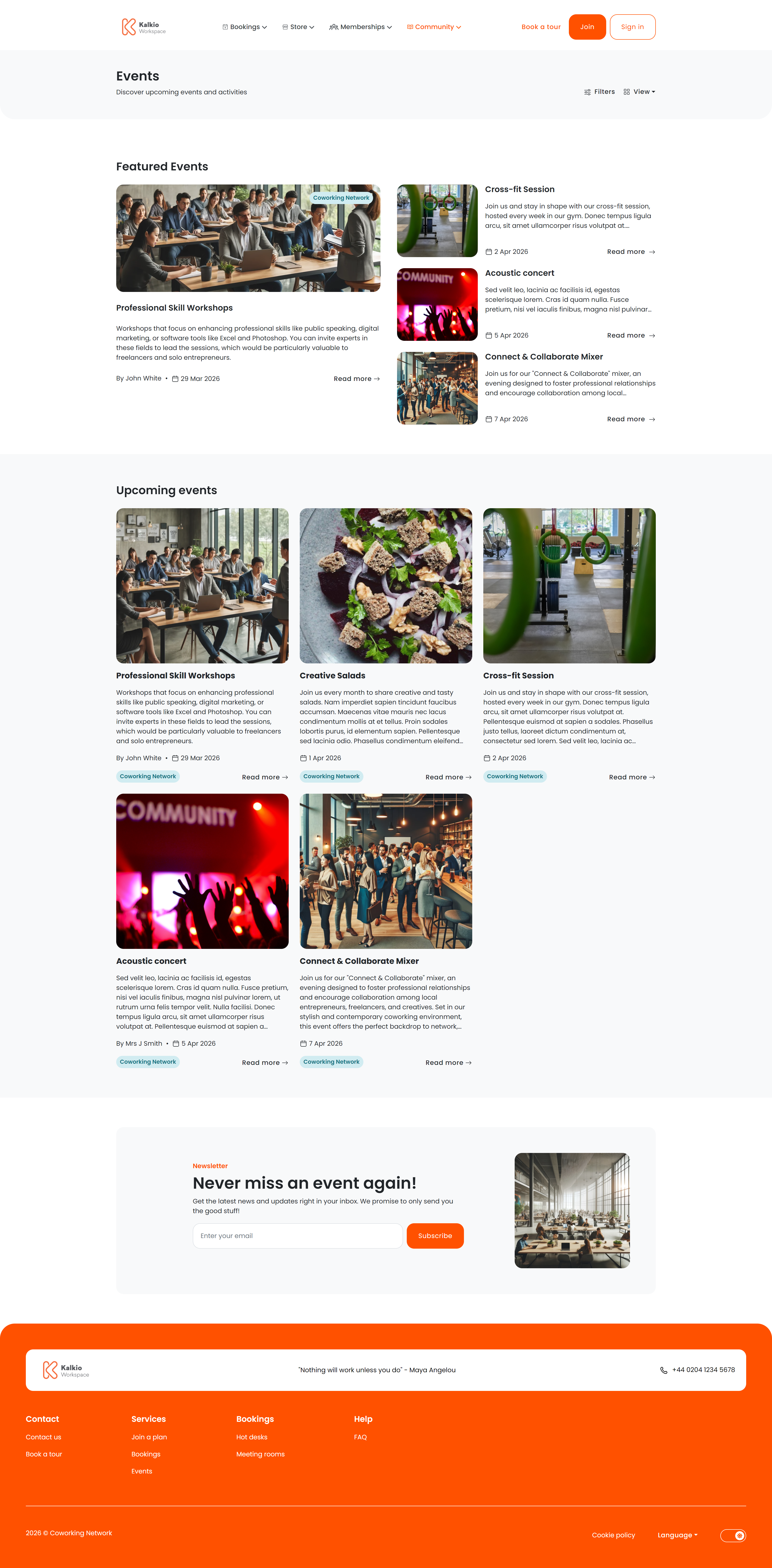 Events listing page