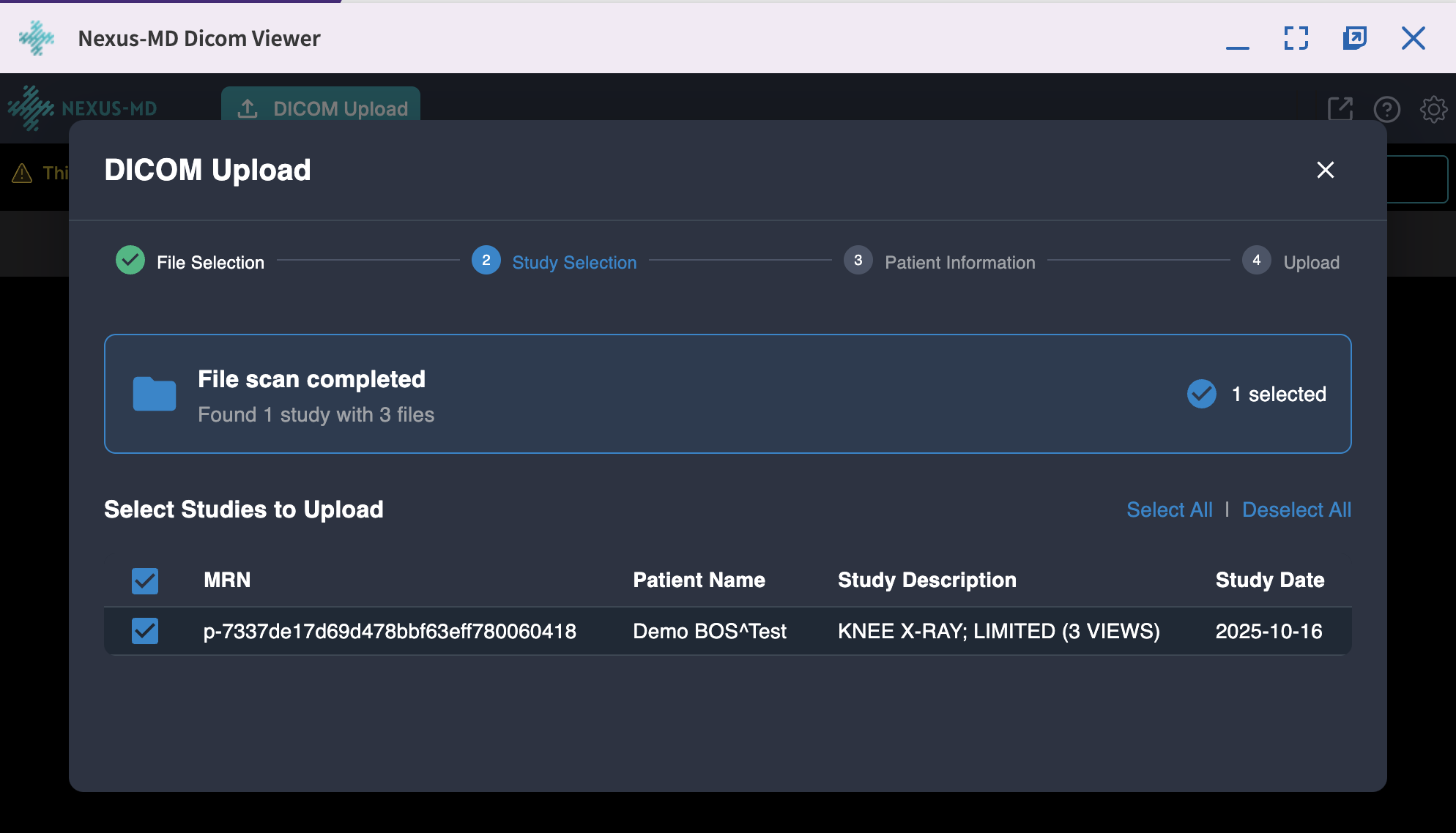 Viewer Upload Select Studies