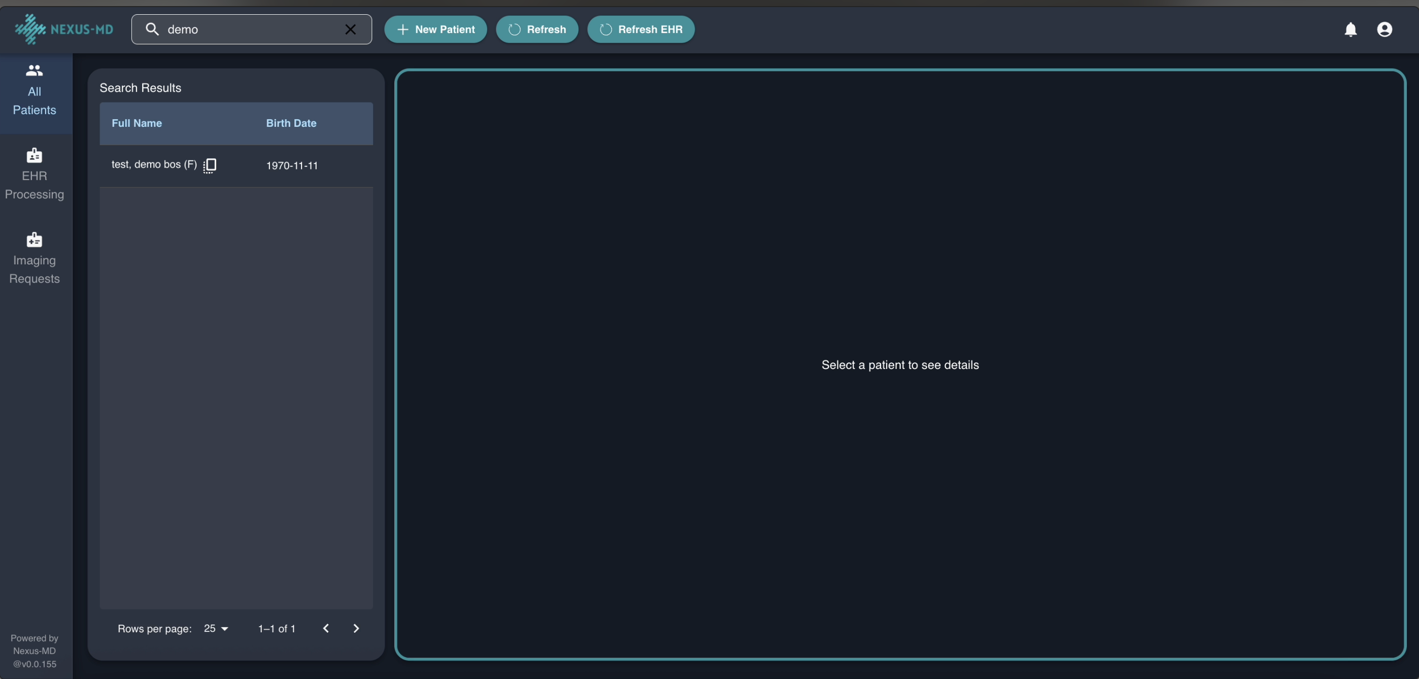 Dashboard search patient Pn