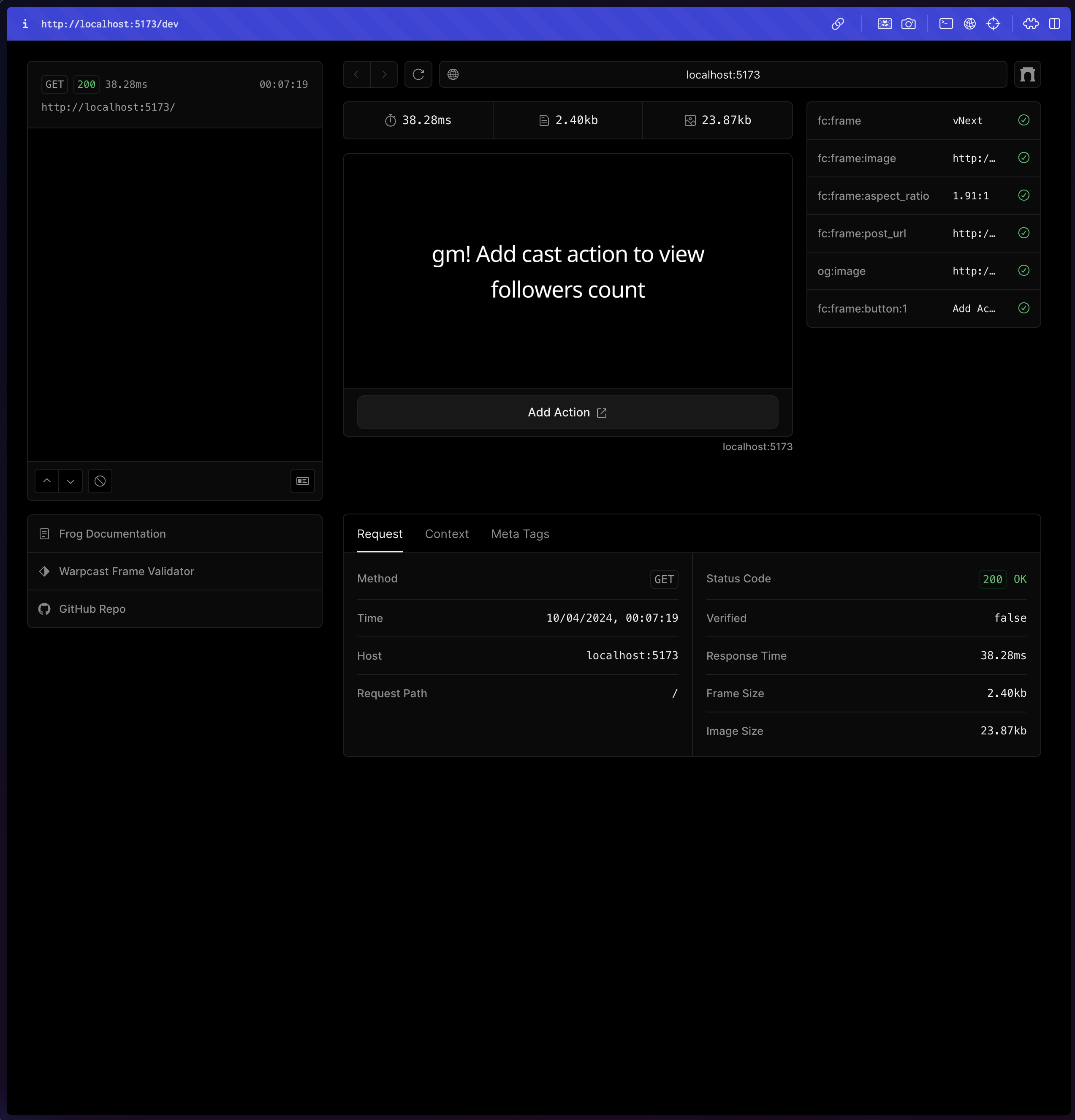 Frog frame dev env