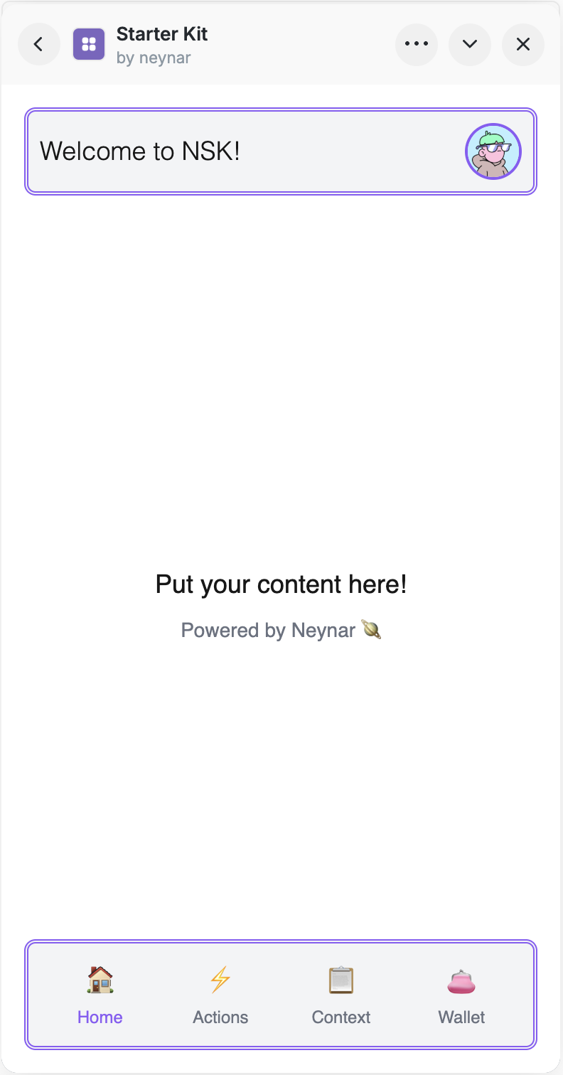 Neynar Starter Kit demo app screenshot in light mode
