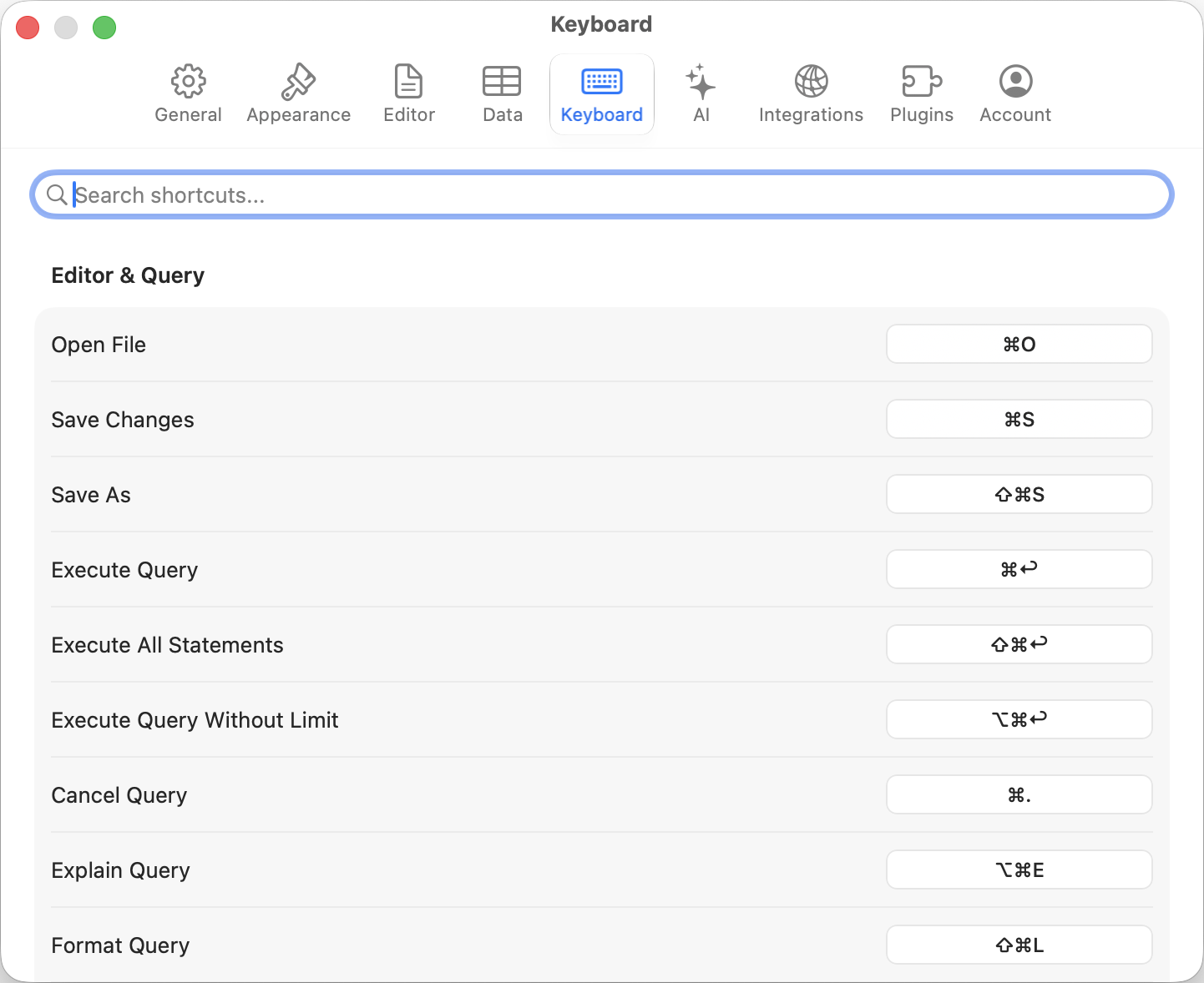 Keyboard settings