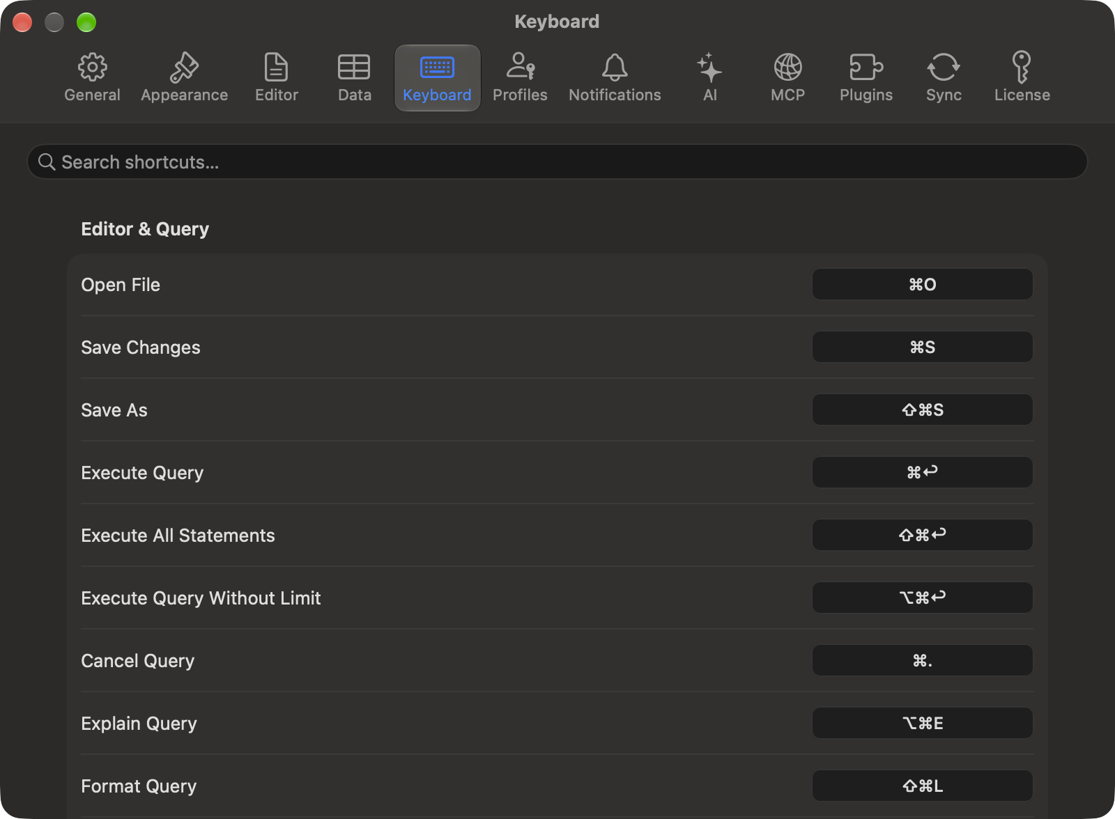 Keyboard settings