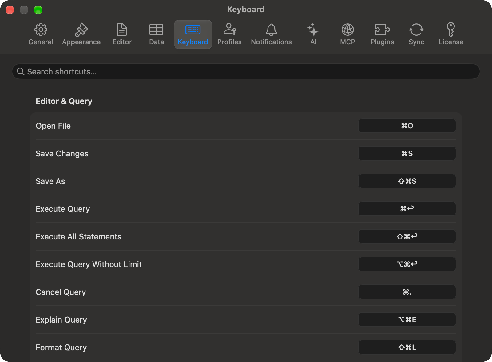 Keyboard settings