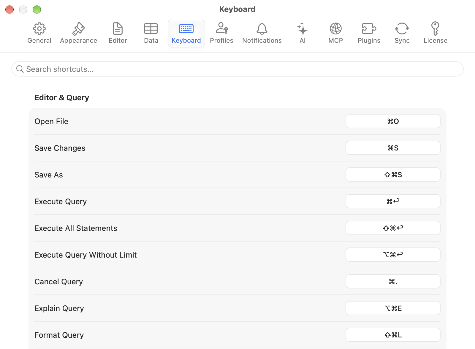 Keyboard settings
