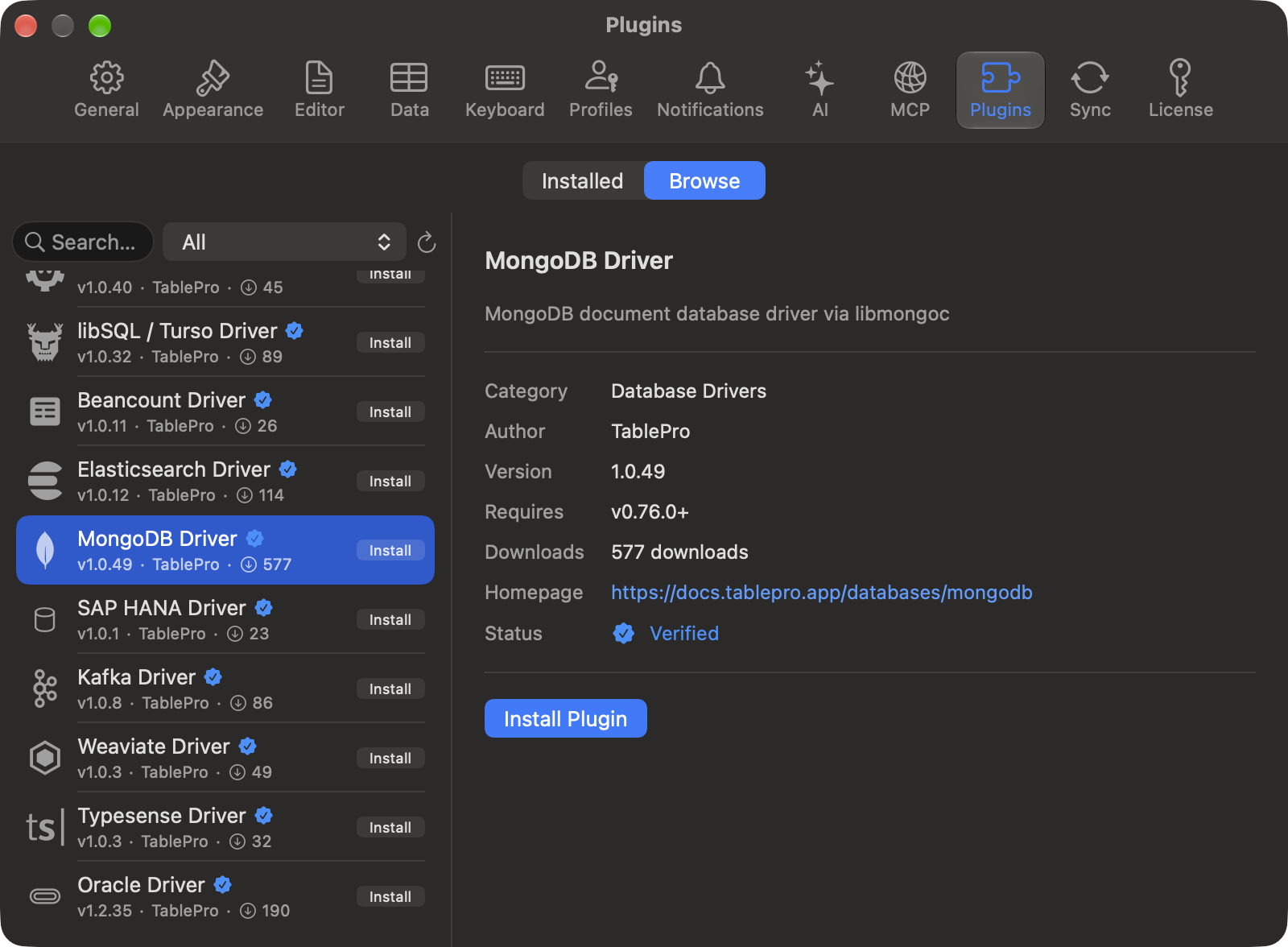 Plugin registry browser in Settings