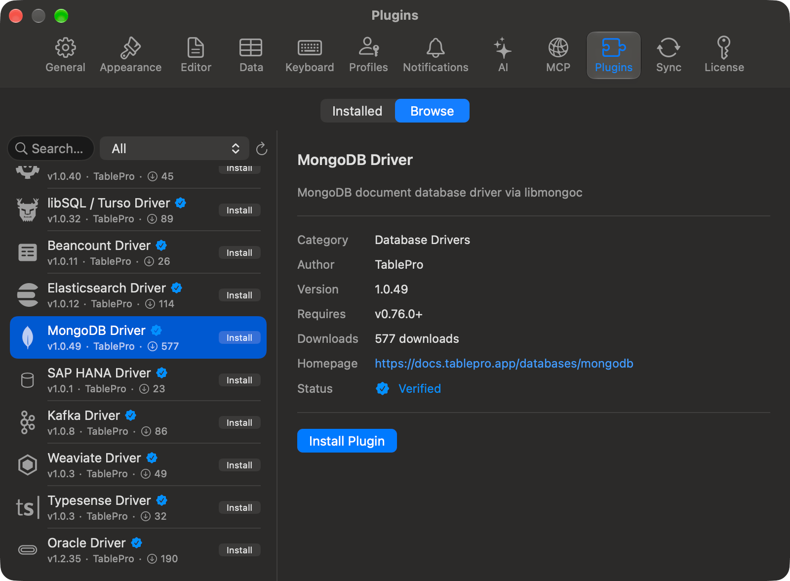 Plugin registry browser in Settings