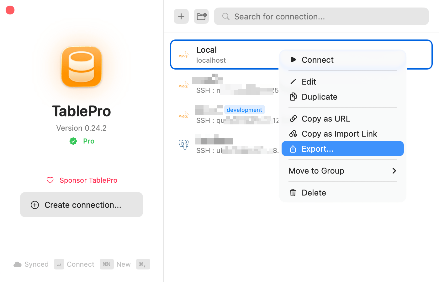 Export connections
