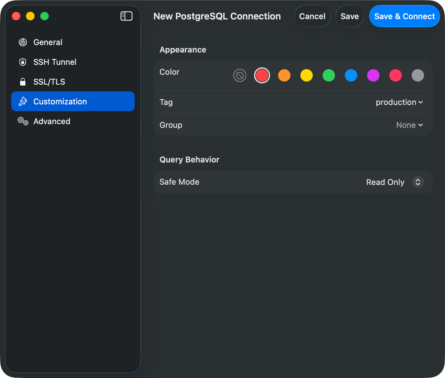 Customization pane
