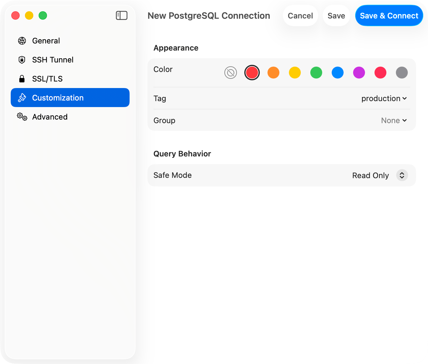 Customization pane