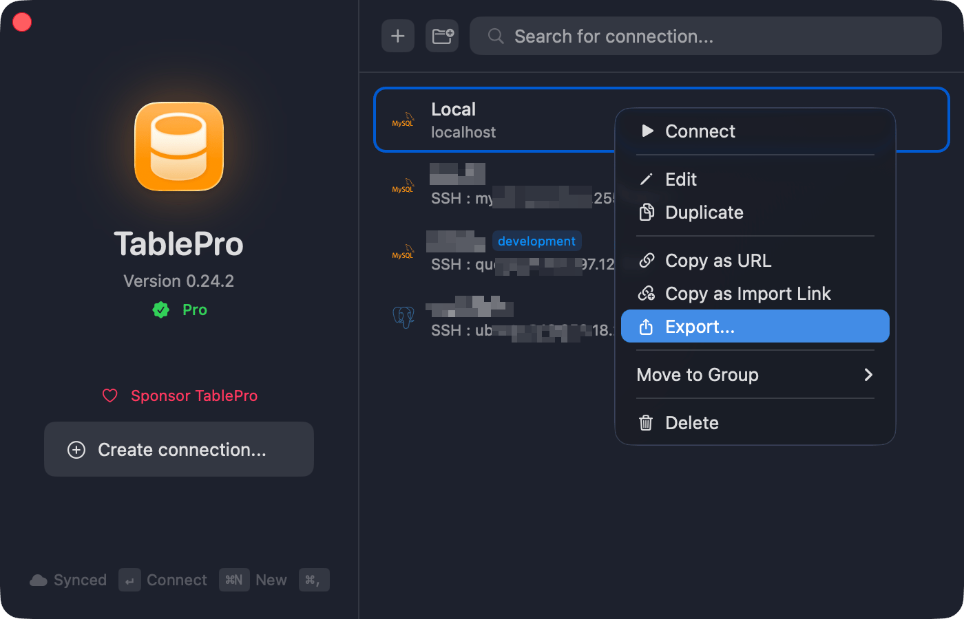 Export connections