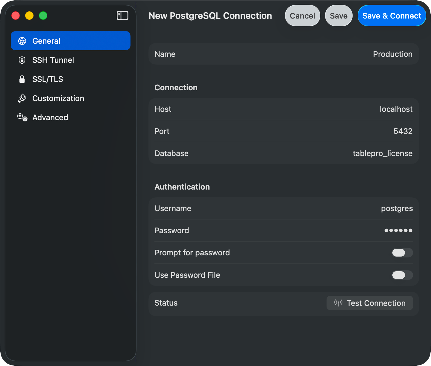 Connection form