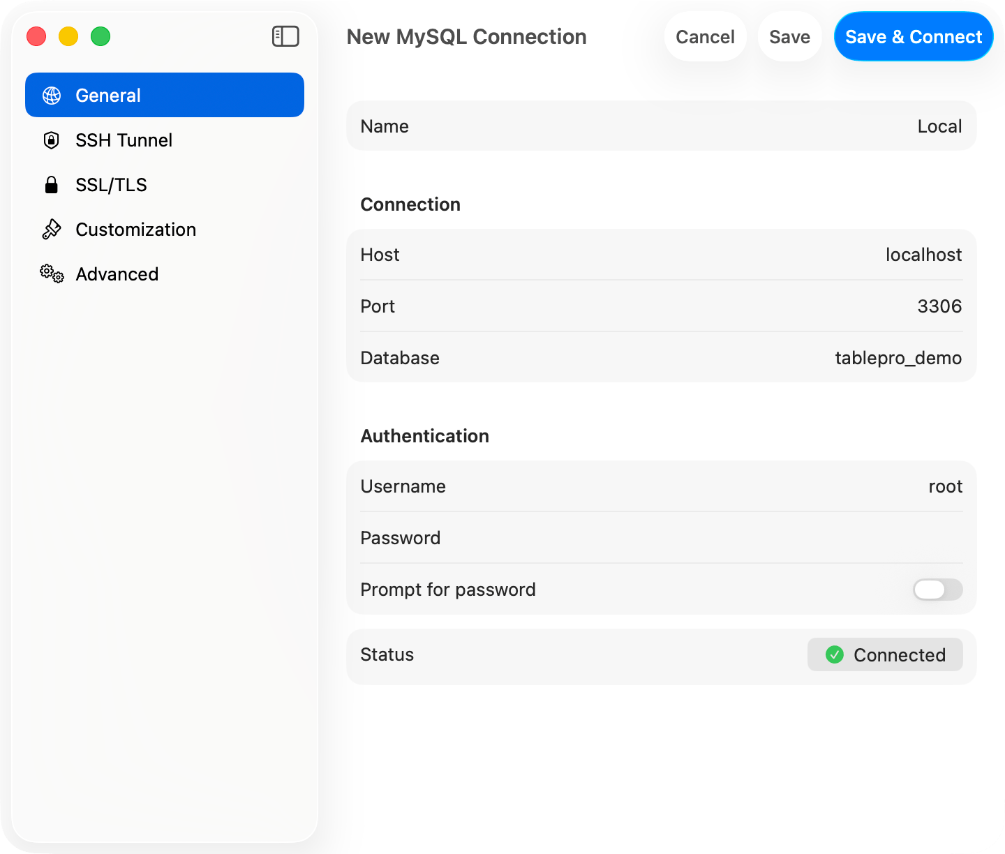 Connection test success