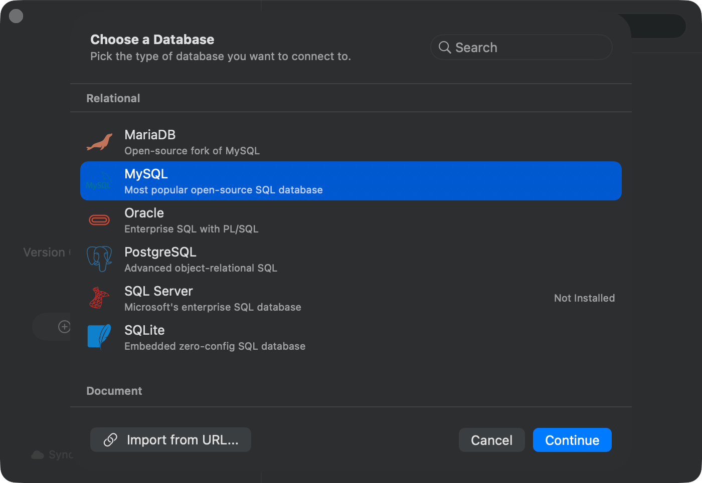 Database type chooser