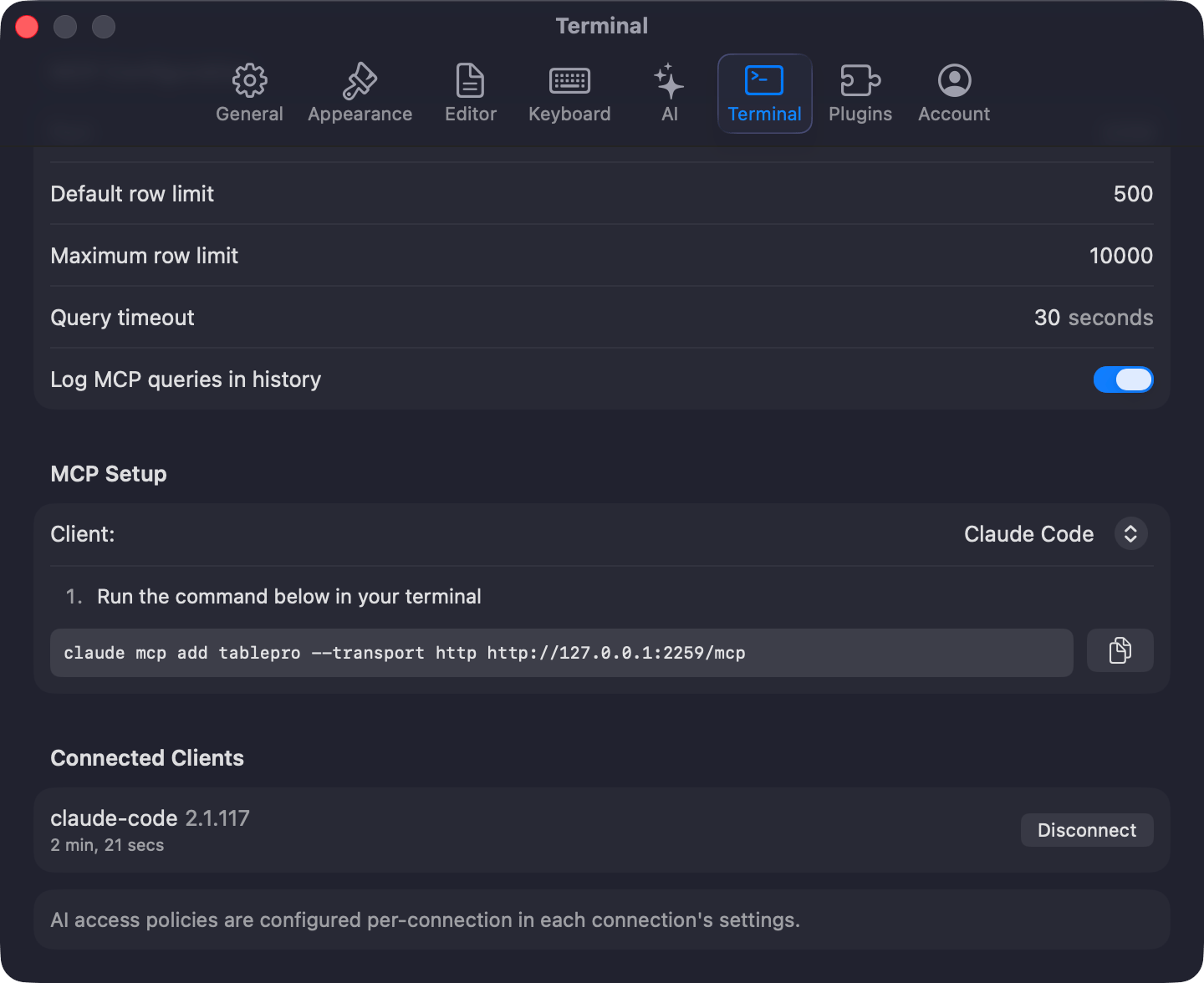 Integrations settings