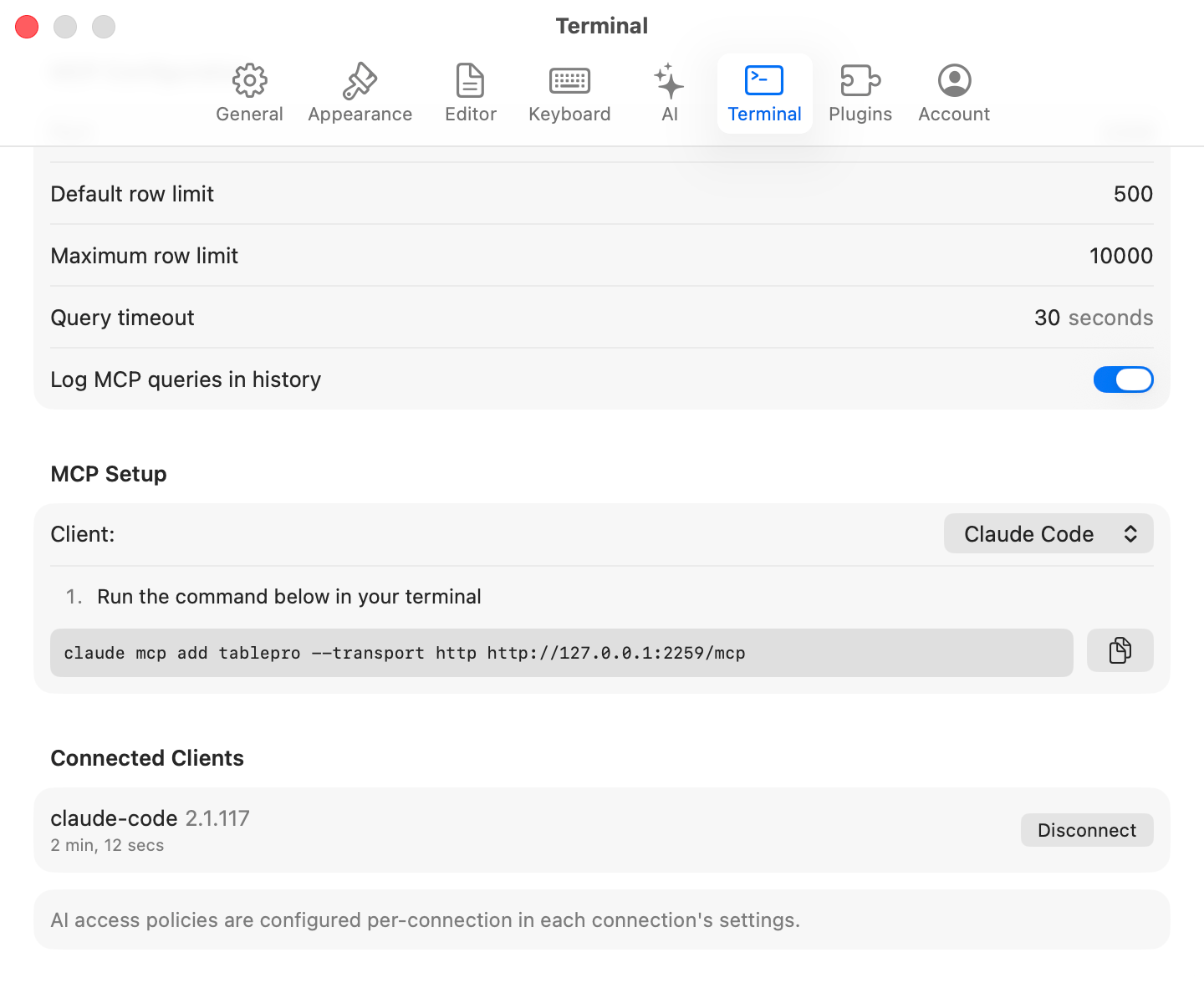 Integrations settings