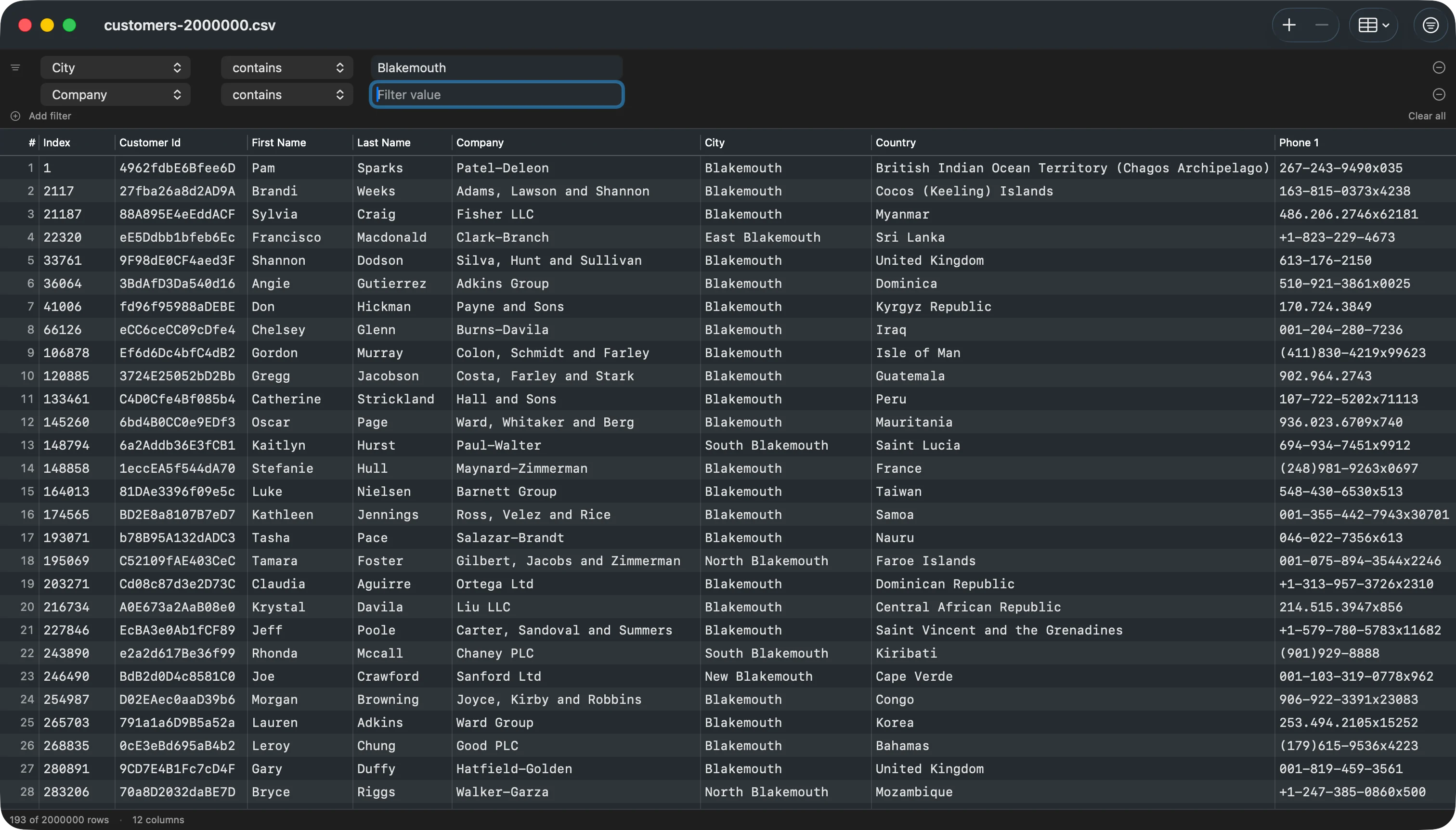 CSV Inspector Filter Bar