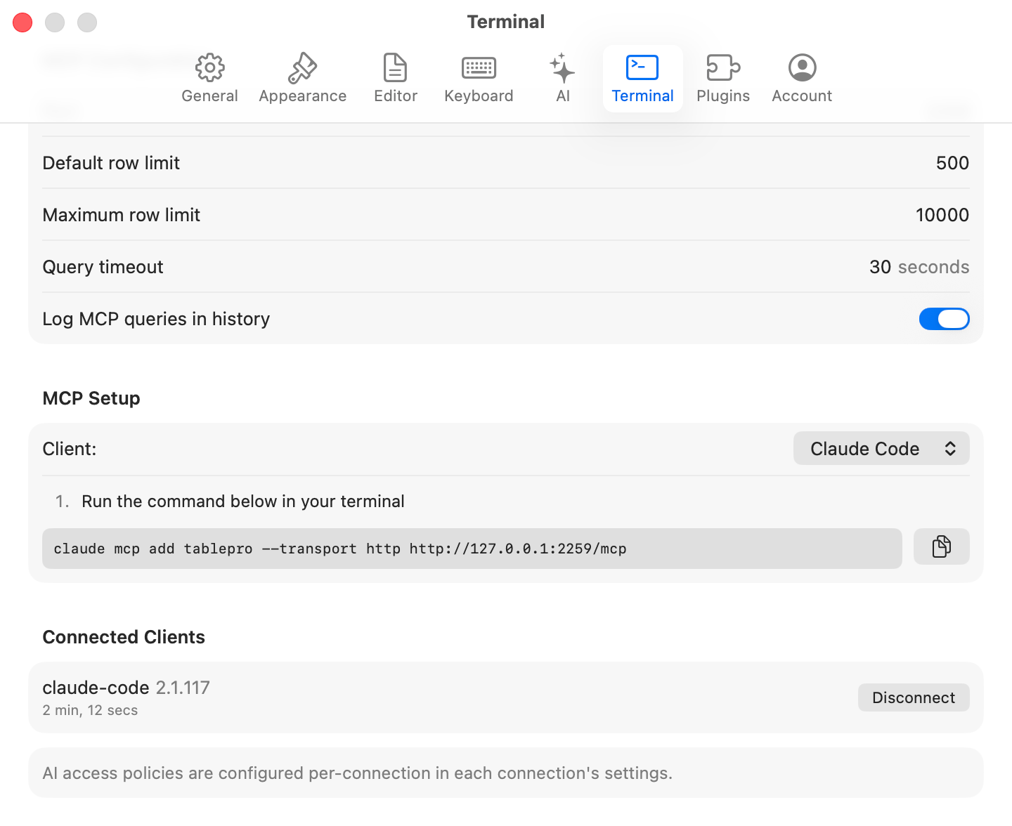 Integrations settings