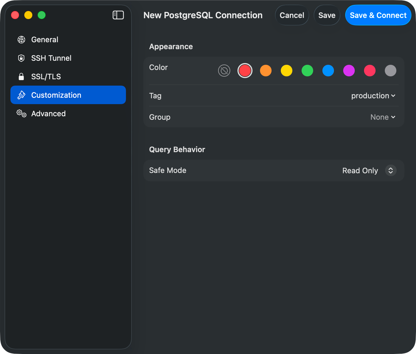 Customization pane
