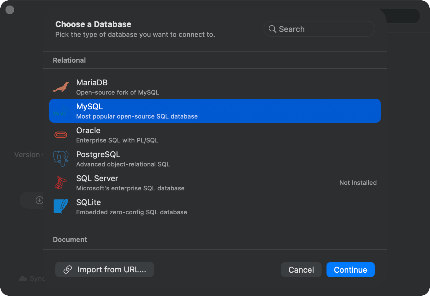 Database type chooser