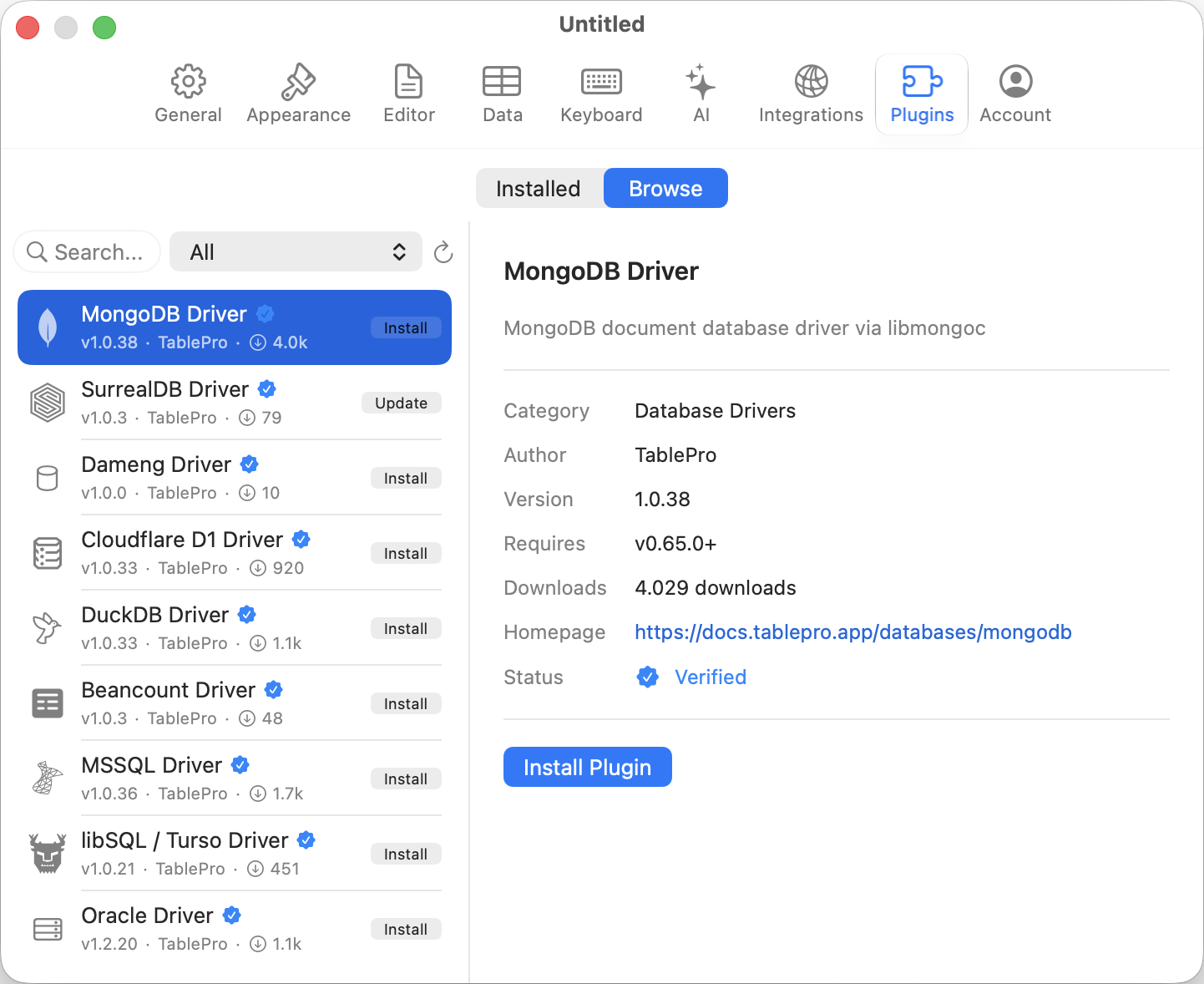 Plugin registry browser