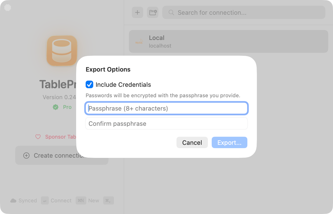Encrypted export