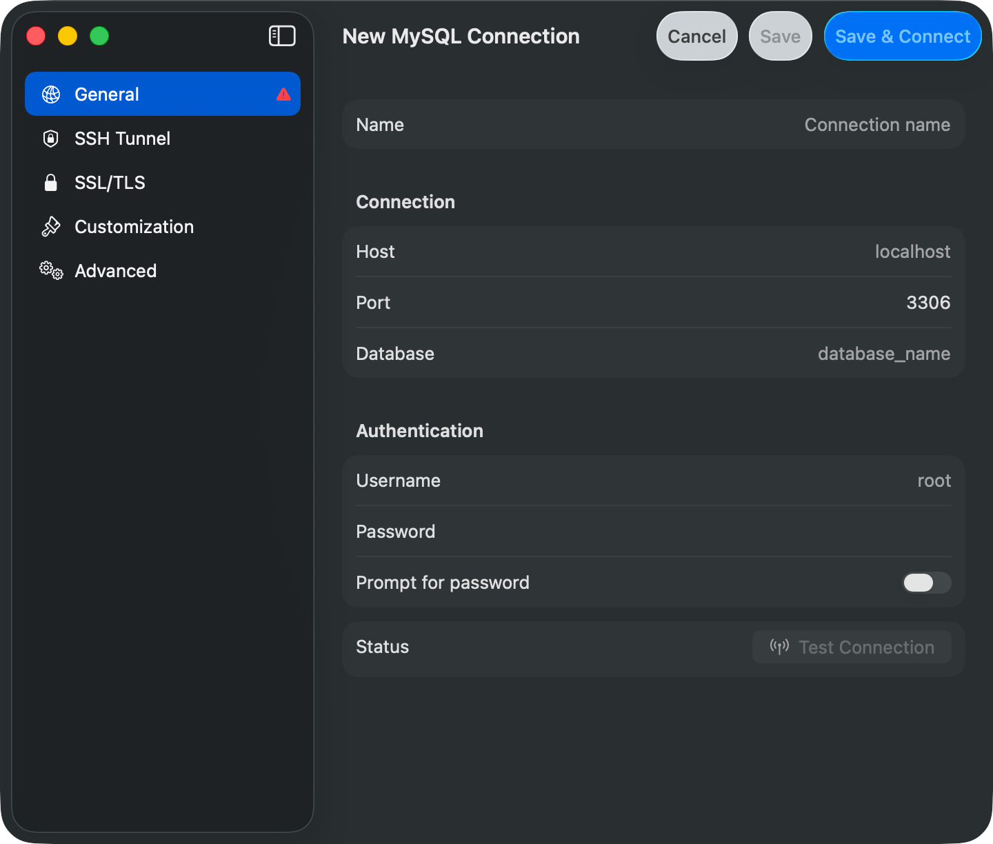 Connection form