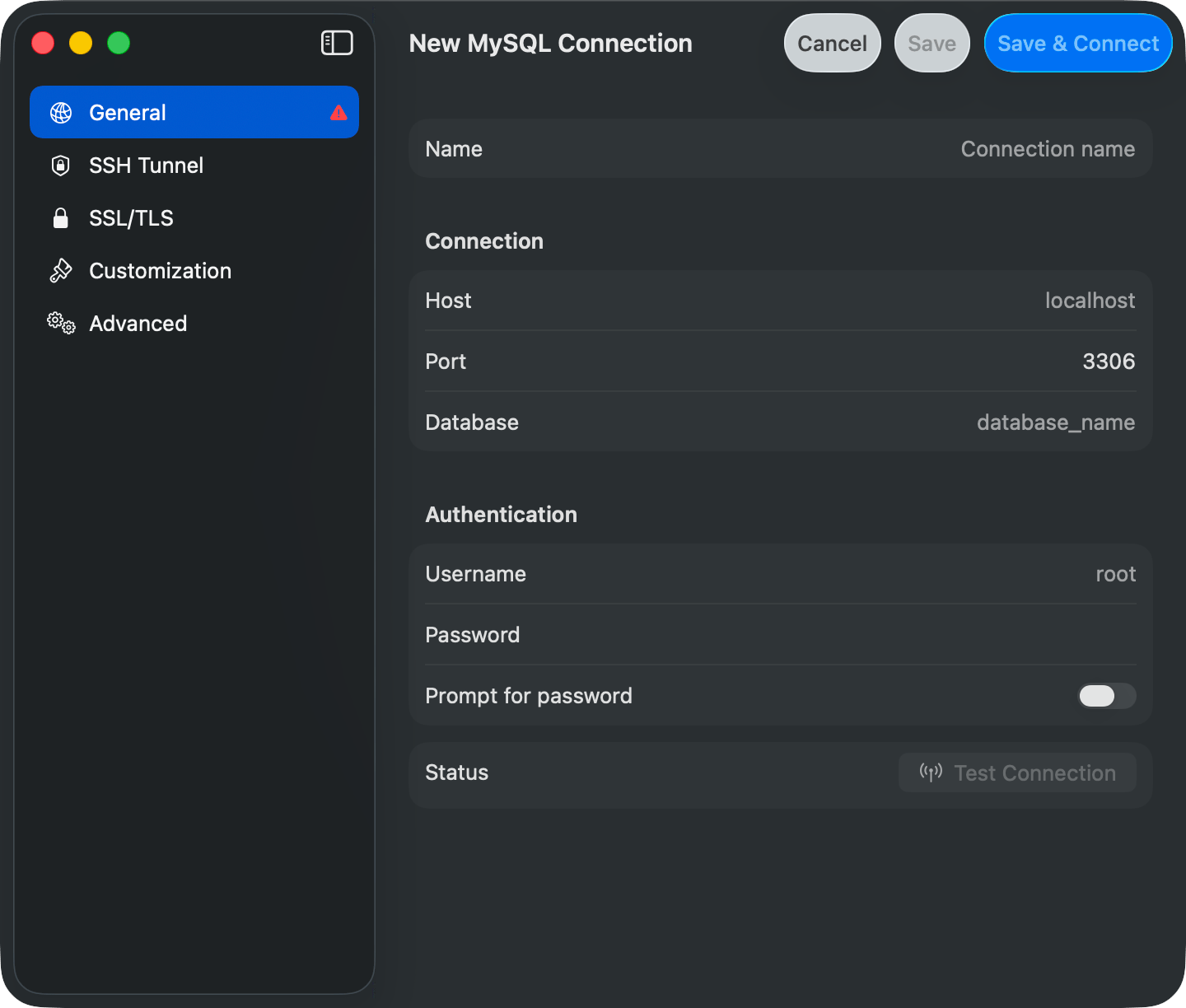 Connection form