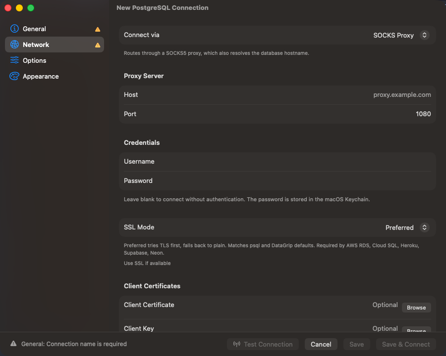 Proxy server host and port with a username and password below