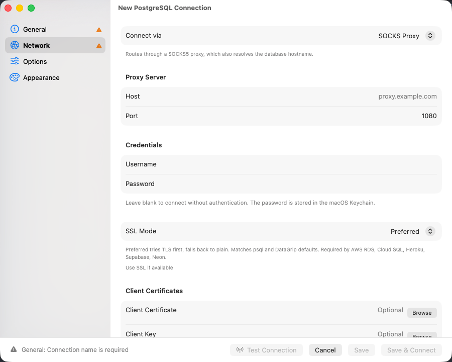Proxy server host and port with a username and password below
