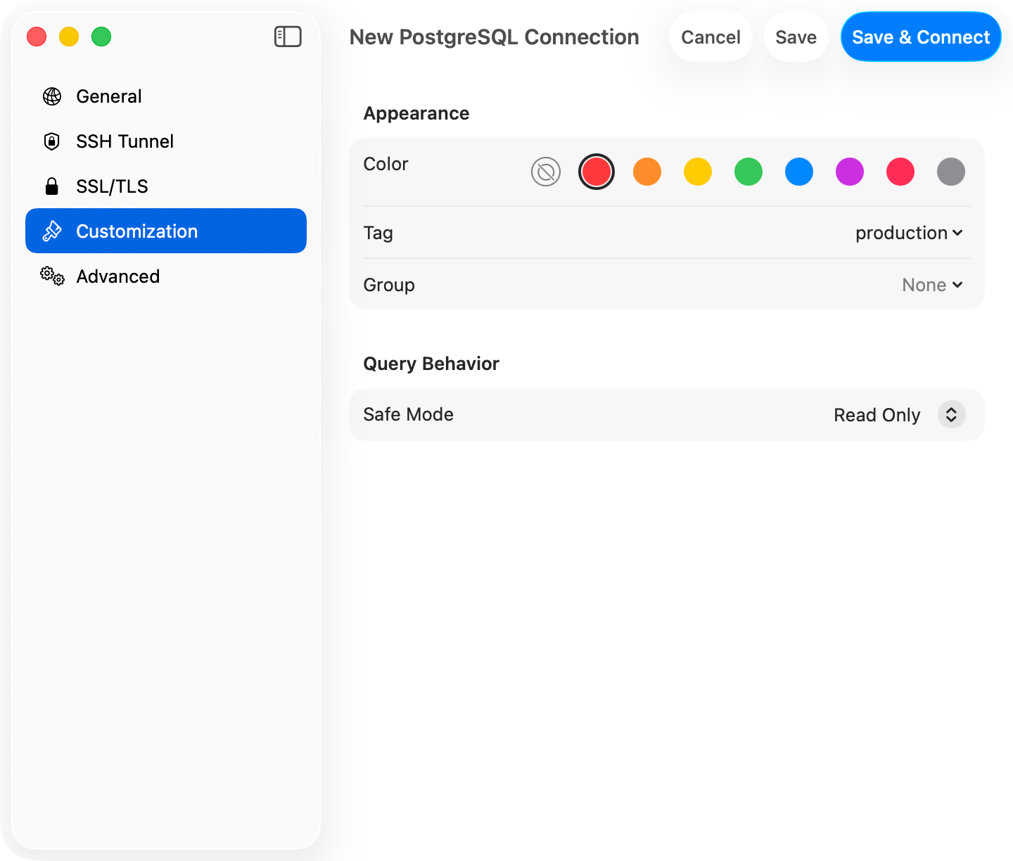 Customization pane
