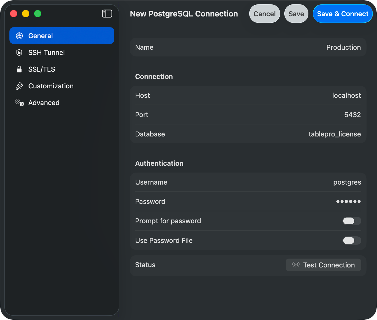 Connection form