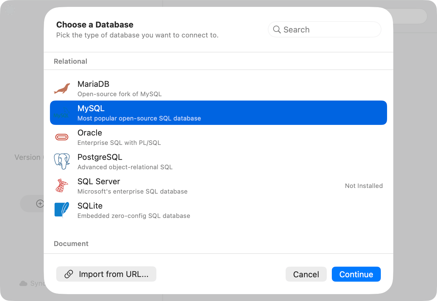 Database type chooser