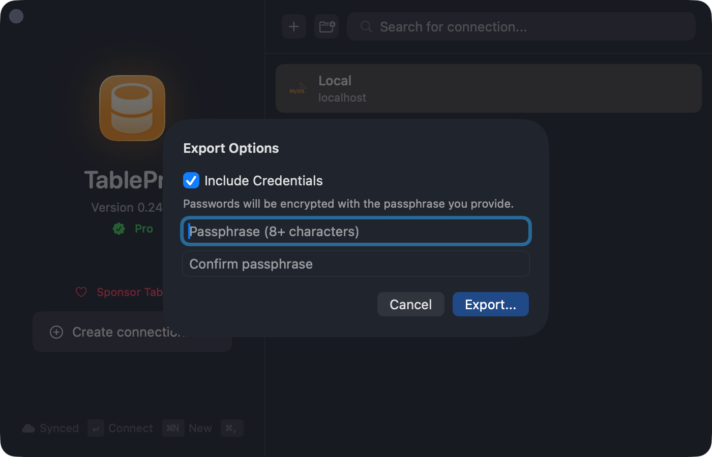Encrypted export