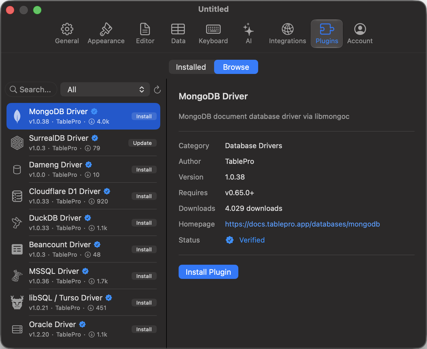 Plugin registry browser