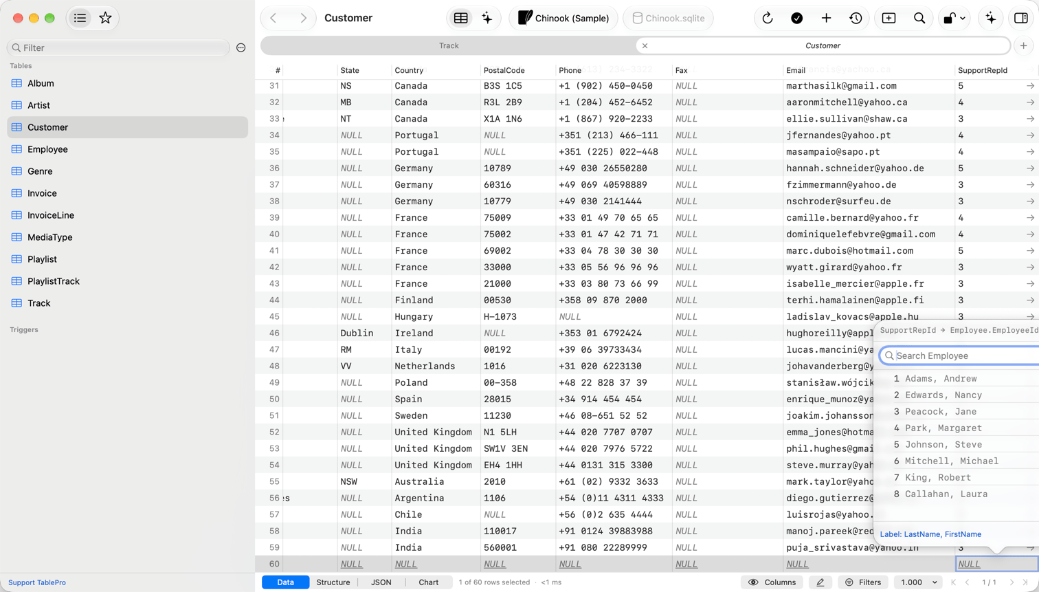 Foreign key value picker over a data grid cell