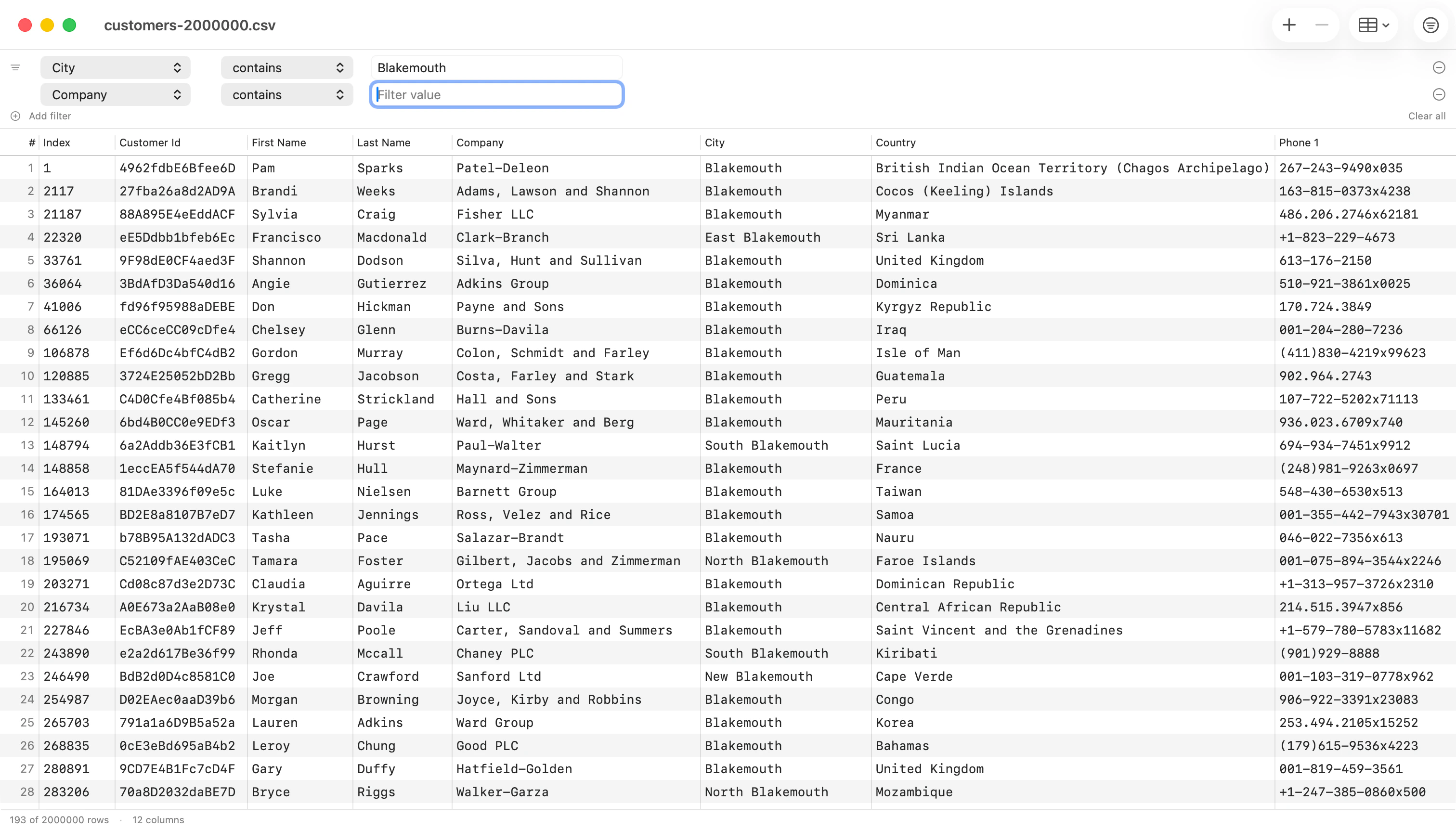 CSV Inspector Filter Bar