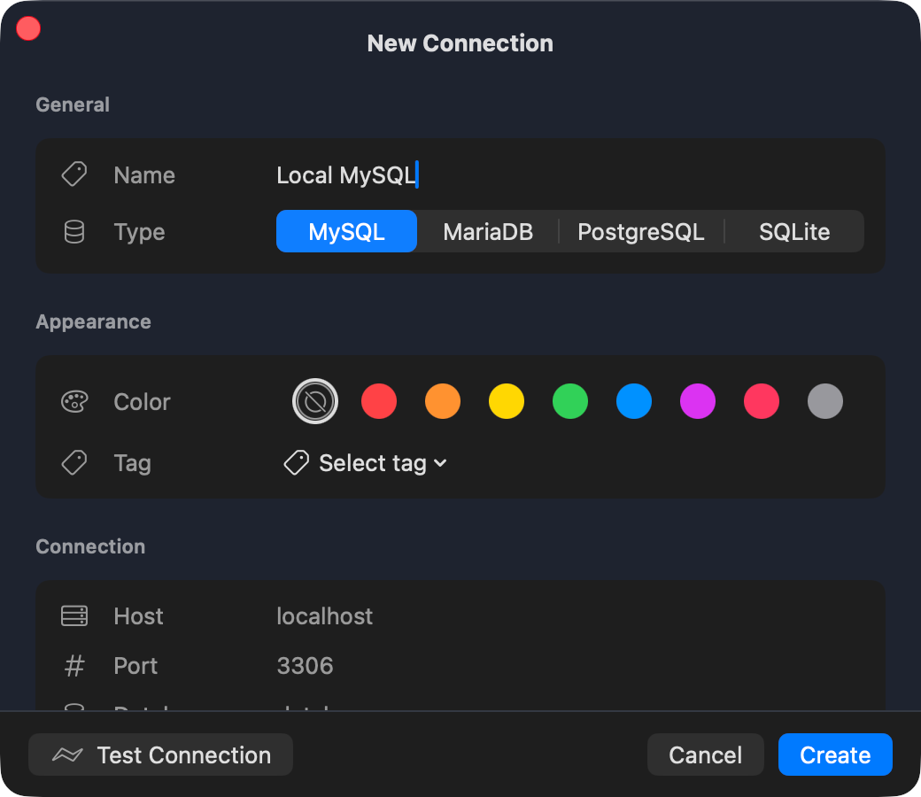 MySQL connection form