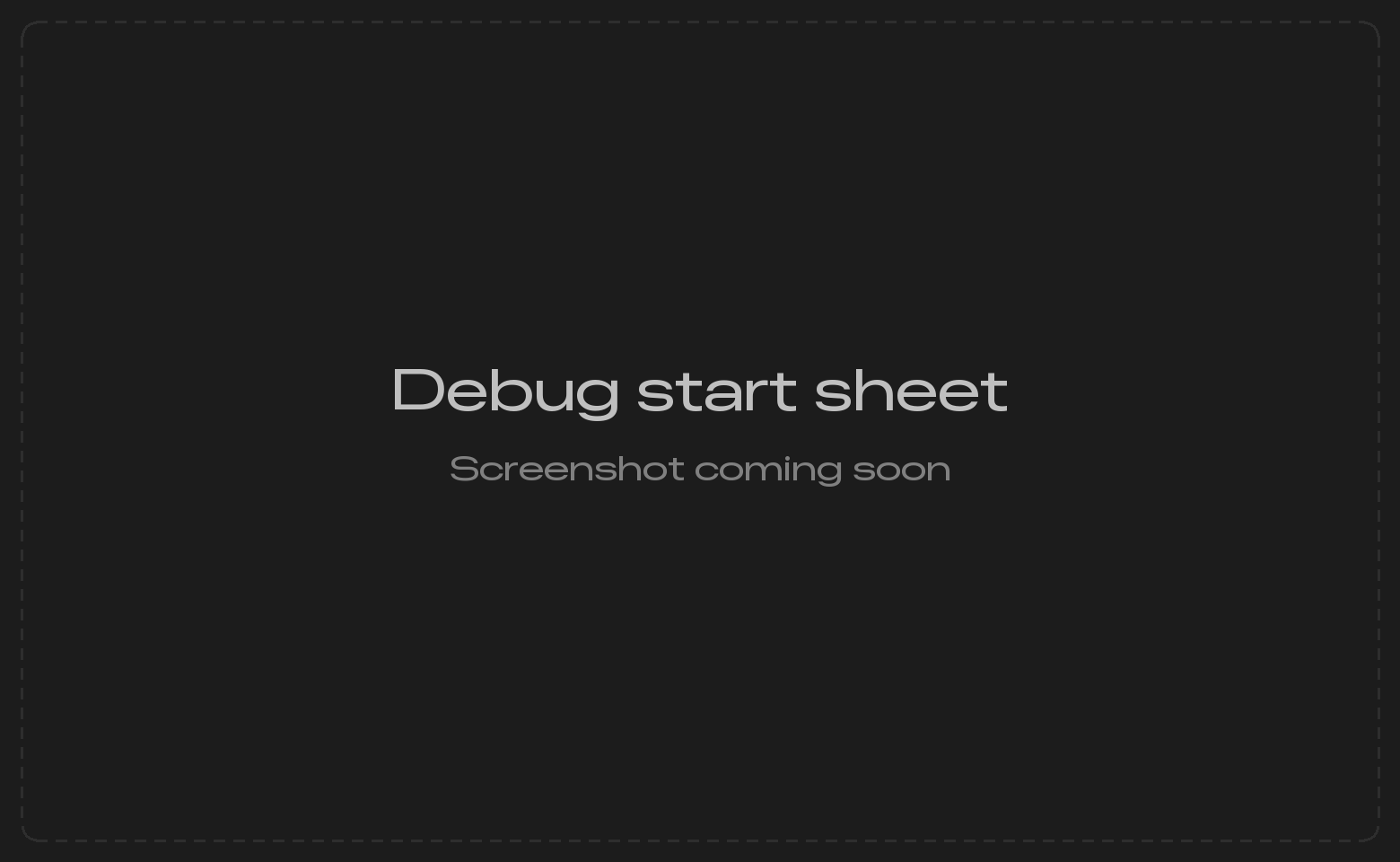 Debug start sheet with an Entry Point menu, a parameter table with Name, Type, Value, NULL and Default columns, and Protocol, Debugger Host and Debugger Ports fields