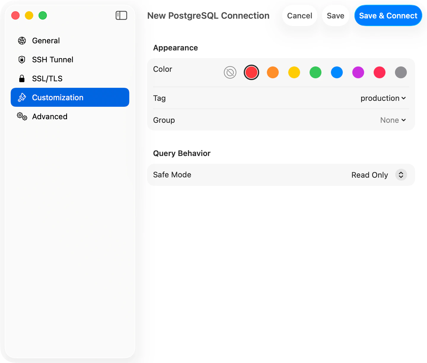 Customization pane