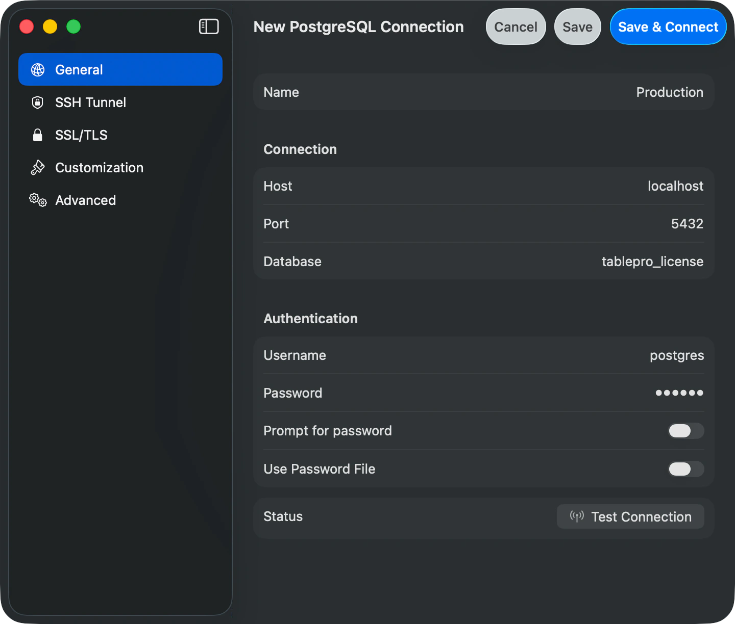 Connection form