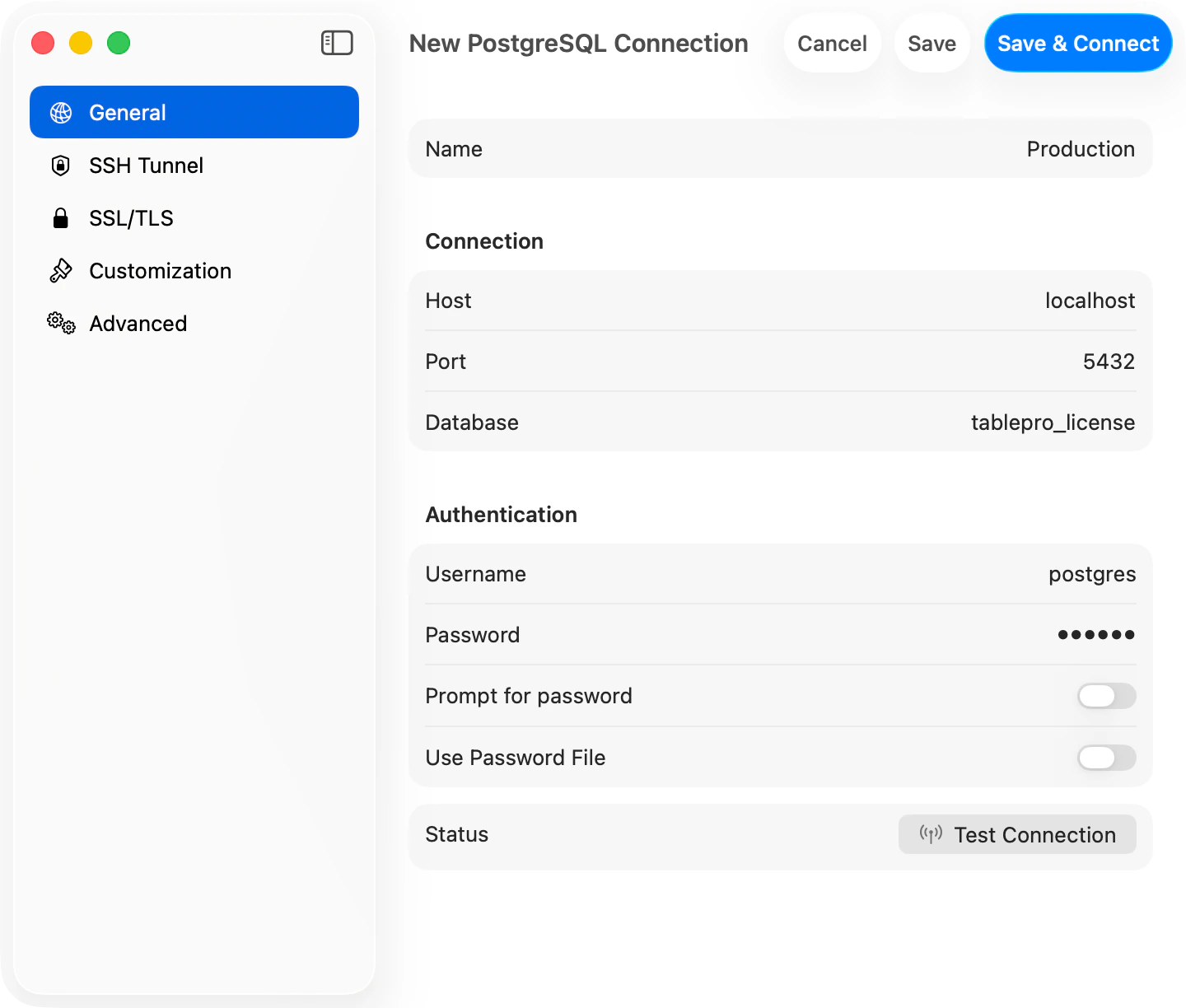 Connection form