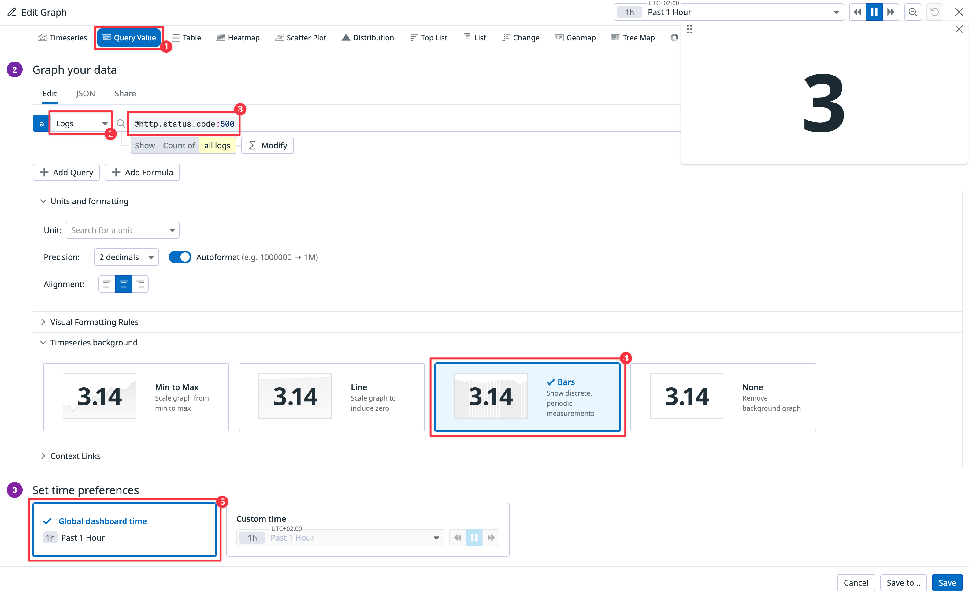Datadog widget editor showing query configuration for graphing ngrok request metrics