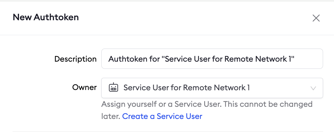 Authtokens page showing a new authtoken assigned to a service user