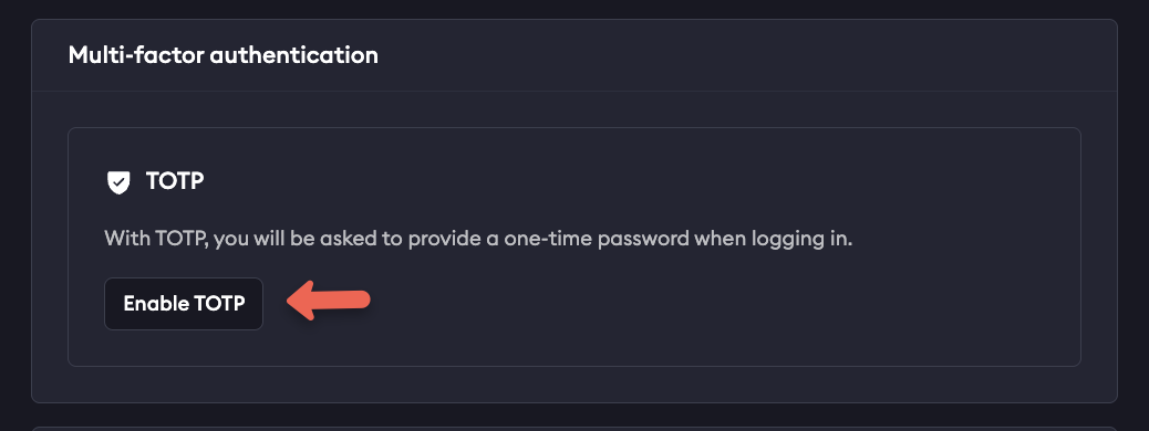 Screenshot of enabling MFA on an existing account account