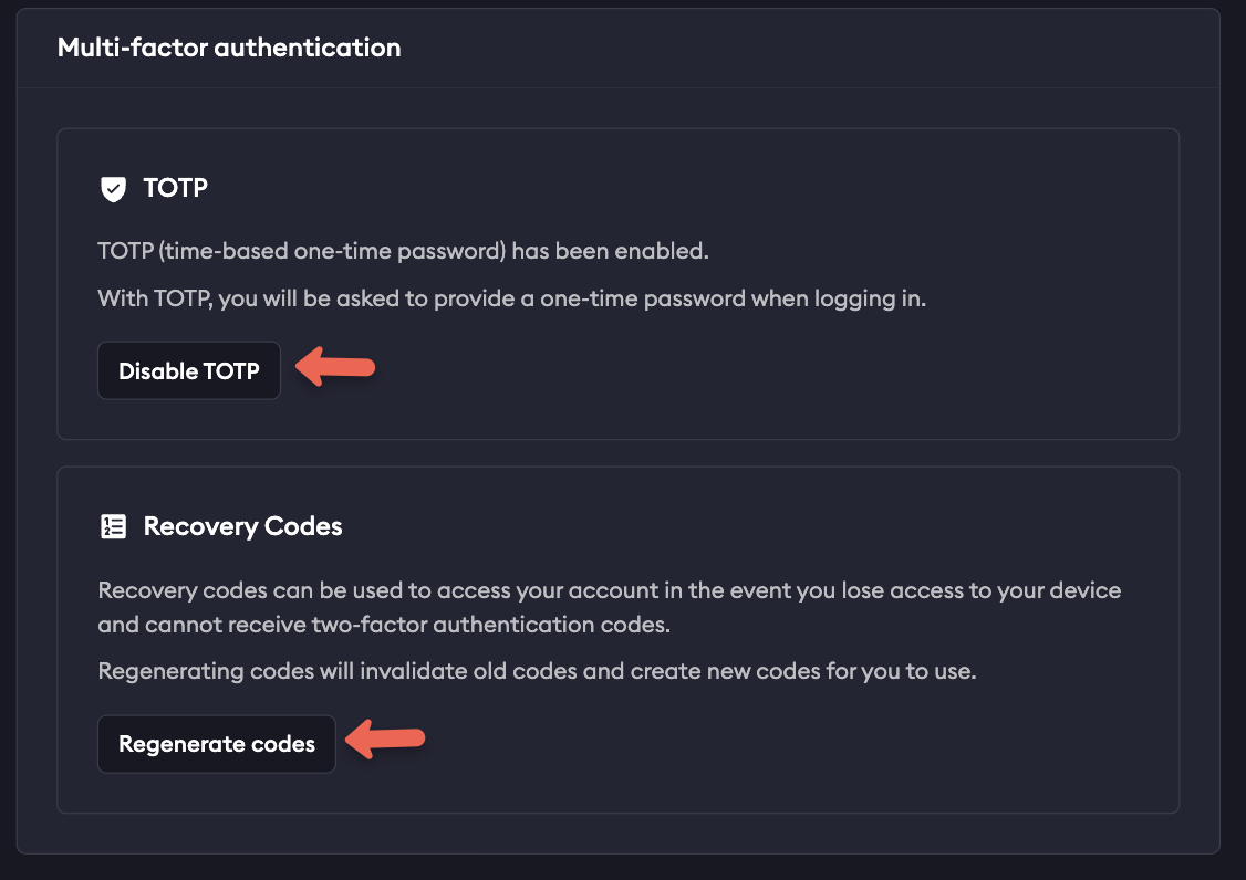 Screenshot of disabling MFA on an account