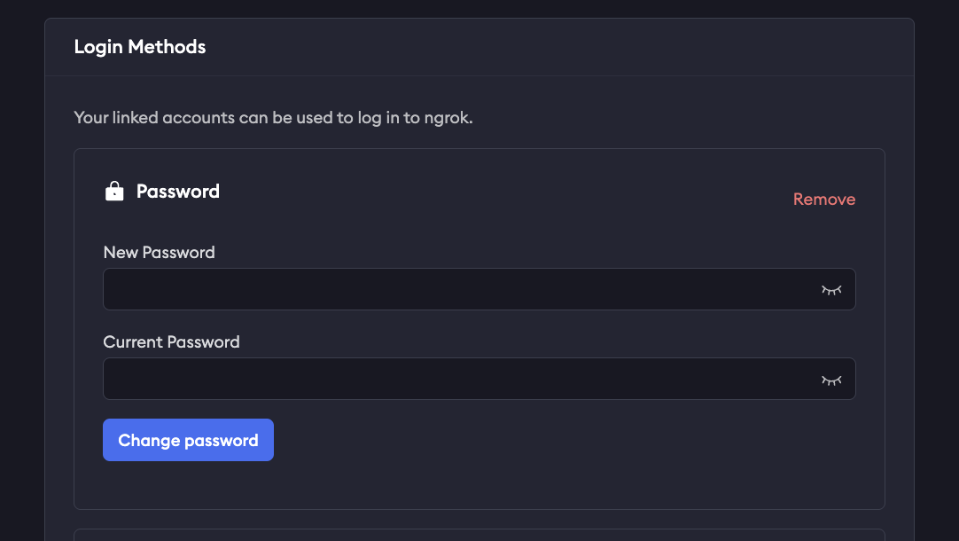 Screenshot of the password change page