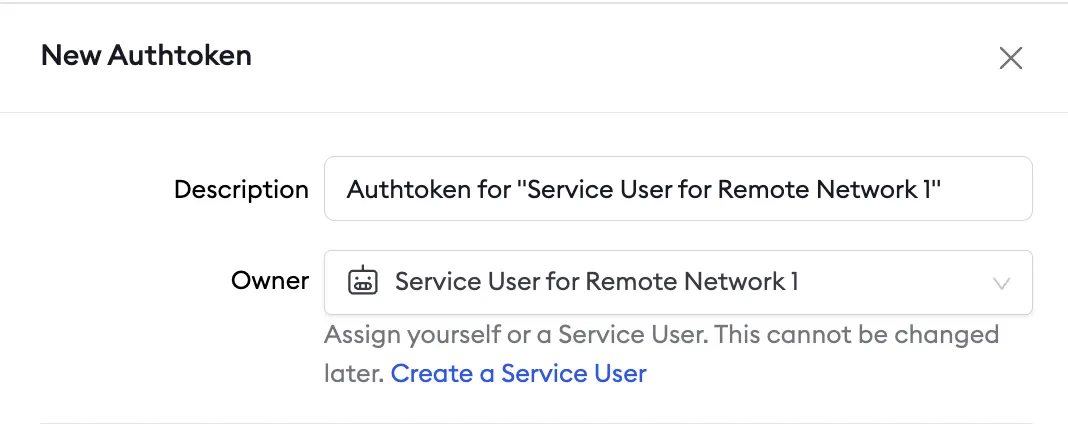 Authtokens page showing a new authtoken assigned to a service user
